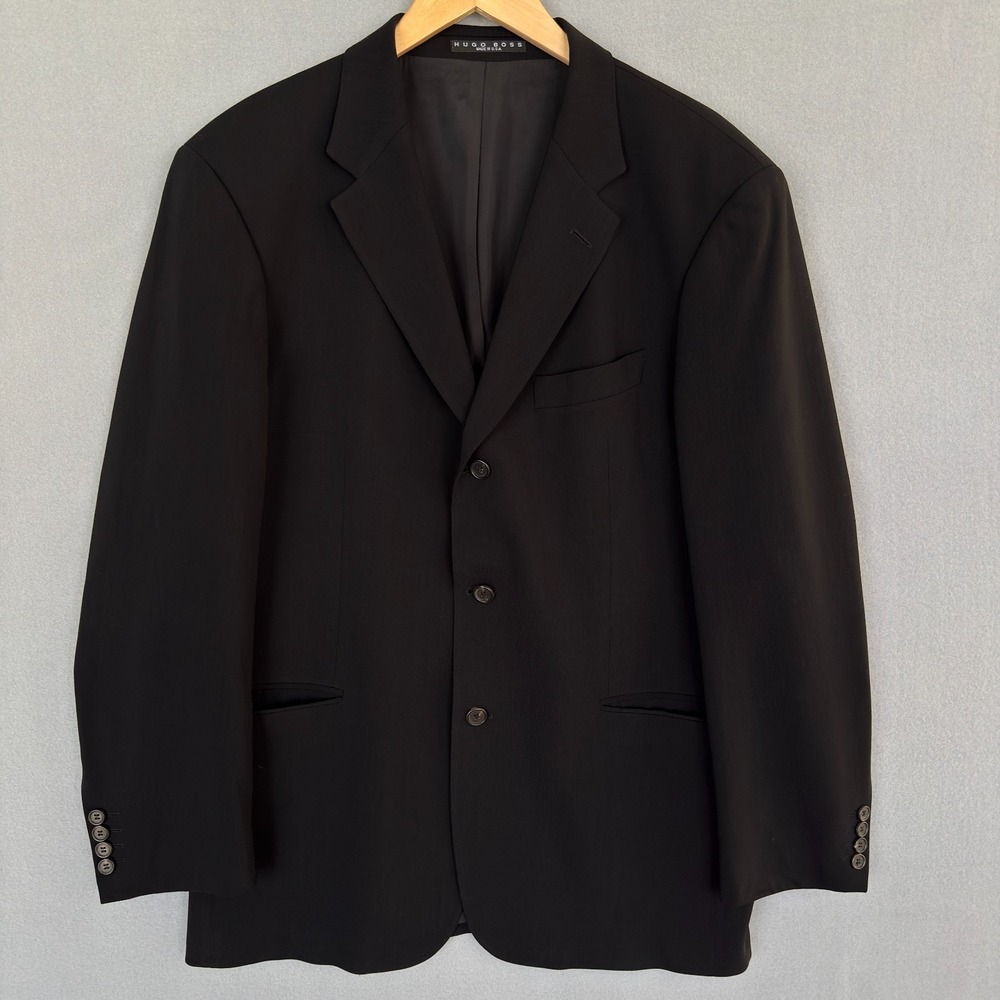 Hugo Boss Einstein Blazer 44L Black Wool Suit Jacket Made in USA Classic 3Btn